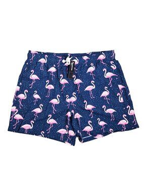 NWT | Brisira Navy Blue Flamingo Print Swim Shorts | Mesh Liner | Pockets | XL
